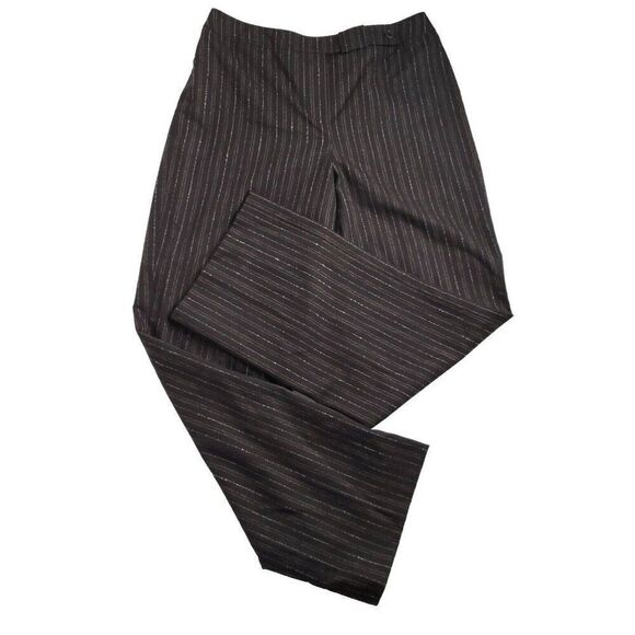 Womens Pinstripe Wool Pants 12 Slacks Trousers High Rise Wide Leg Brown Blue - Picture 1 of 4
